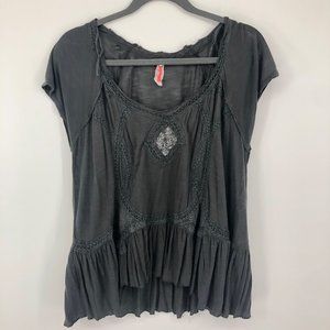 Free People Dark Gray Ruffle Top